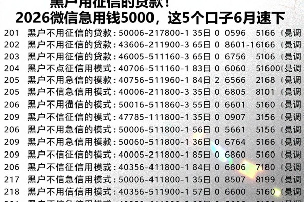黑户不用征信的贷款!2026微信急用钱5000,这5个口子6月速下
