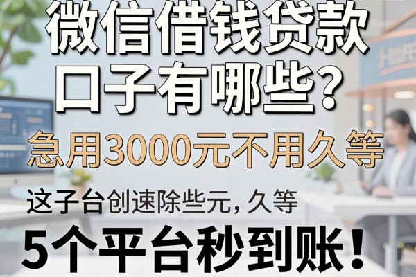 微信借钱贷款口子有哪些？急用3000元不用久等，这5个平台秒到账！