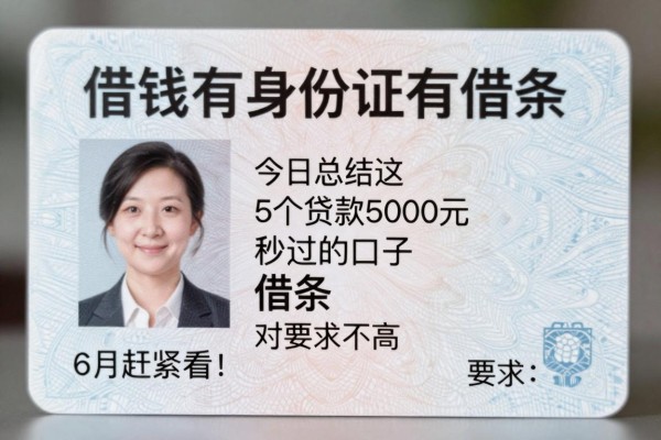 借钱有身份证有借条6月赶紧看!今日总结这5个贷款5000元秒过的口子身份证借条对要求不高